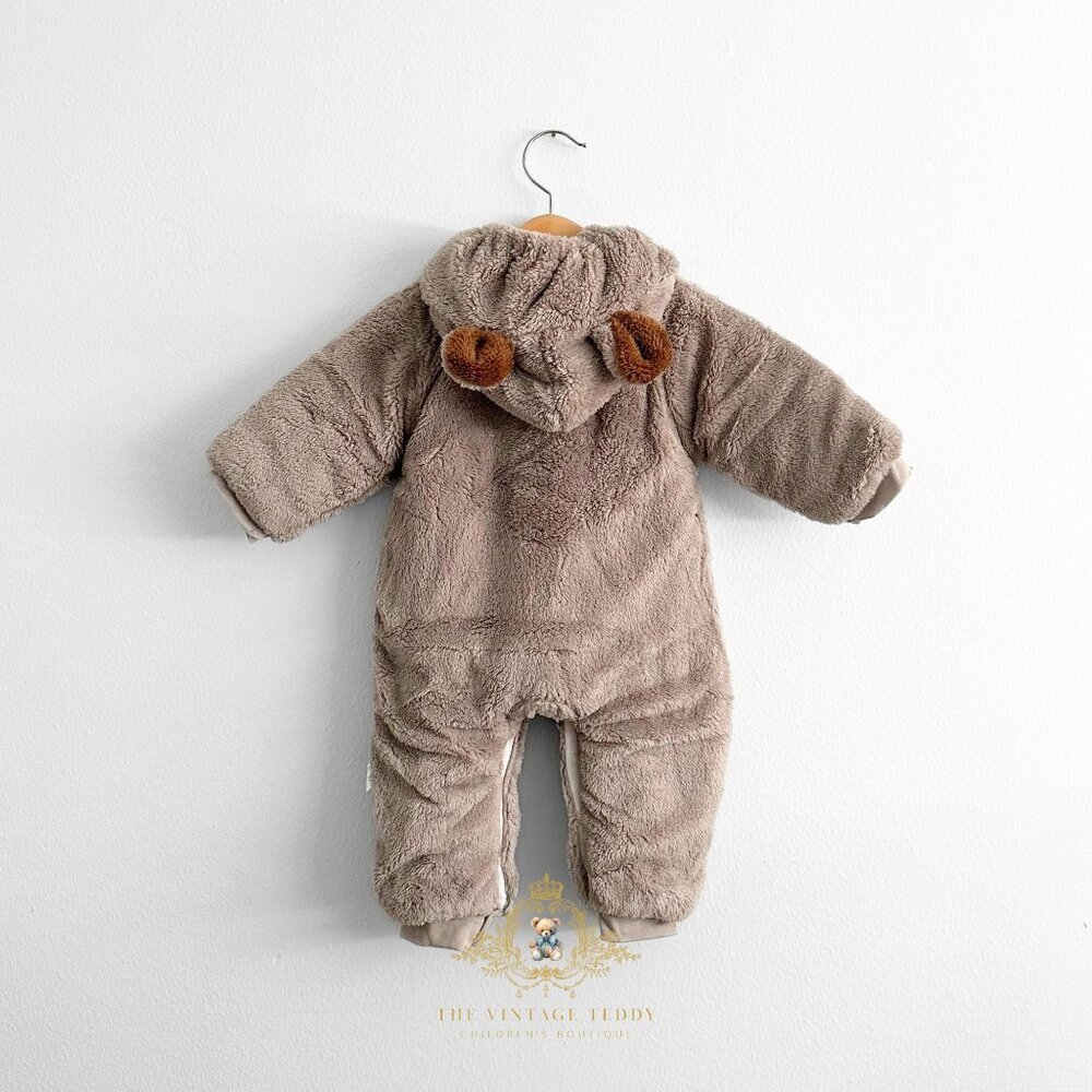 NWT Cute Teddy Bear Plush One-Piece Bodysuit Hooded Romper Warm & Comfy 6-9M - Picture 2 of 2